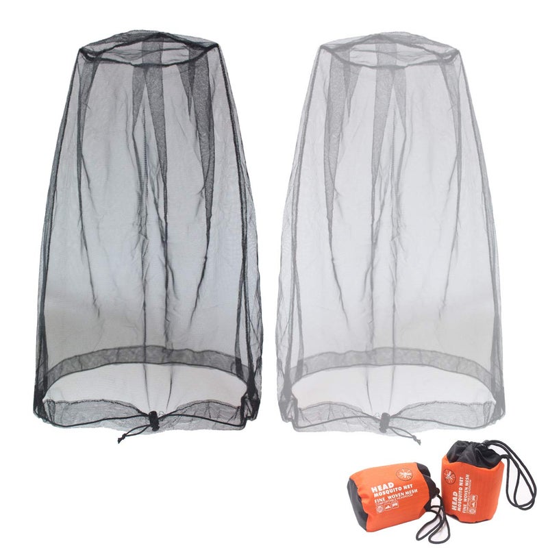 Benvo Mosquito Head Net Mesh, Face Neck Fly Netting Hood from Bugs Gnats Noseeums Screen Net for Any Outdoor Lover- with Carry Bags Fits Most Sizes of Hats Caps (2pcs, Black and Grey, Updated Big Net) - Image 1